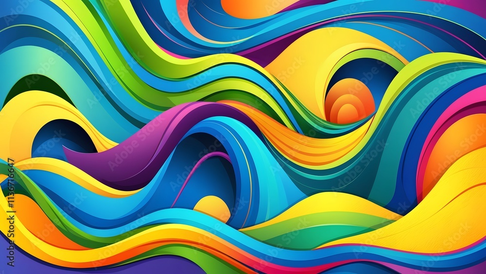 Poster illustration of abstract background with wavy pattern in different bright colors