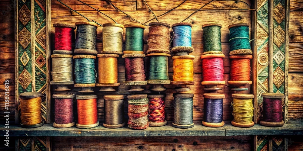 Poster vintage style photography of sowing thread background wall texture pattern for creative projects and
