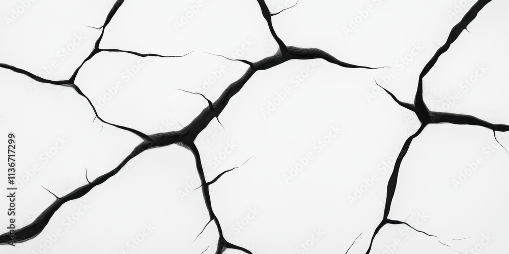 Poster Cracked surface texture with intricate patterns and striking contrast against a clean background