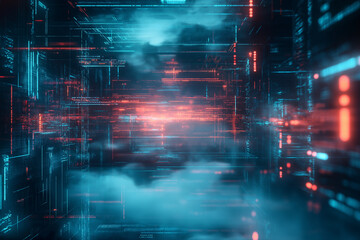 Obraz premium Digital cloud computing concept with glowing orange clouds on a futuristic circuit board background