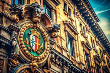 Fototapeta premium Vintage Style Photography of the Old Italian Coat of Arms of the Knight Order in Milan, Italy, Capturing Historical Architecture and Timeless Elegance