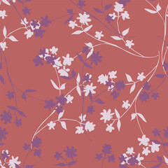 Small colorful flowers and brown flowers, hand drawn. Seamless on a light yellow background. Designed for fabric, fashion, textiles, wallpaper,