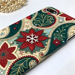 Exquisitely Embroidered Dark Green Fabric with Floral and Geometric Patterns