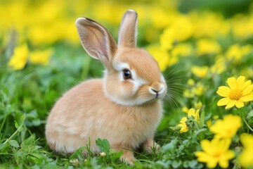 Obraz premium A European hare stands in the grass, gazing at the camera. Lepus europaeus