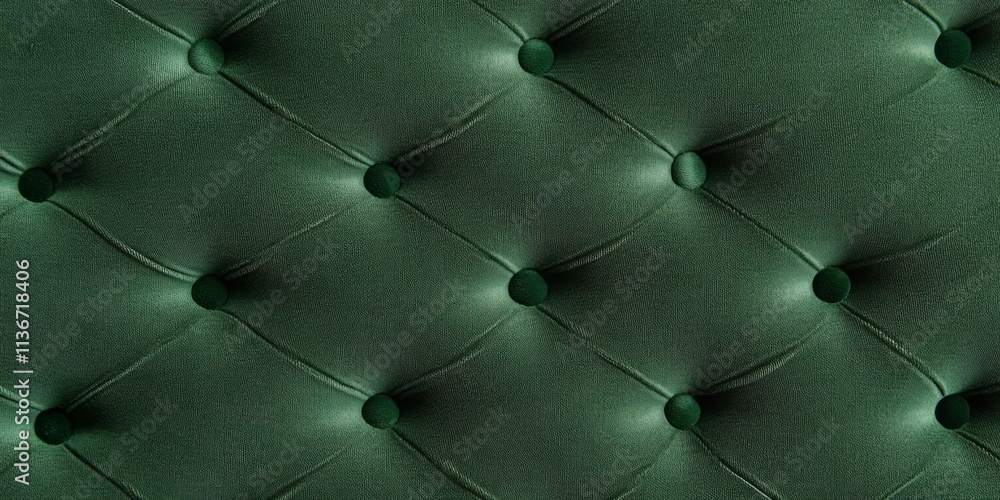 Poster green velour fabric texture showcasing rich color and unique button tuft design