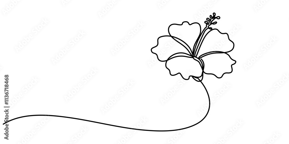 Aufkleber hibiscus flower in one line art drawing style. black line sketch on white background. vector illustr