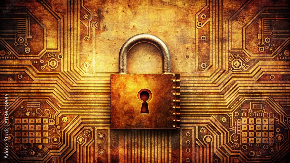 Poster vintage style photography on cybersecurity and digital protection - a retro perspective on modern th