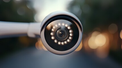 A close up of a security camera on a pole