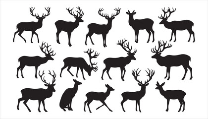 Elegant Deer Silhouettes Various Poses and Antlers