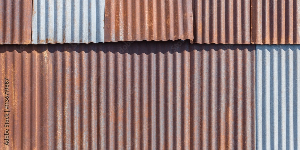 Poster detailed texture of weathered metal roof showcasing varying colors and rust patterns under natural l