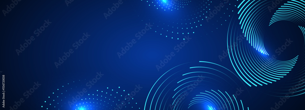 Leinwandbilder dynamic abstract background with blue circular lines and dot pattern for technology concept.