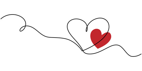 Fototapeta premium Heart. Abstract love symbol. Continuous line art drawing vector illustration, Heart hand drawn. Single contour heart for love design. continuous line drawing of heart and colour shape love sign.