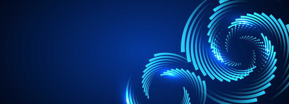 Dynamic abstract background with blue circular lines and dot pattern for technology concept.