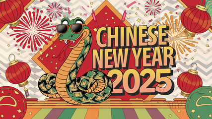 chinese new year 2025 written with graffiti style with snake  