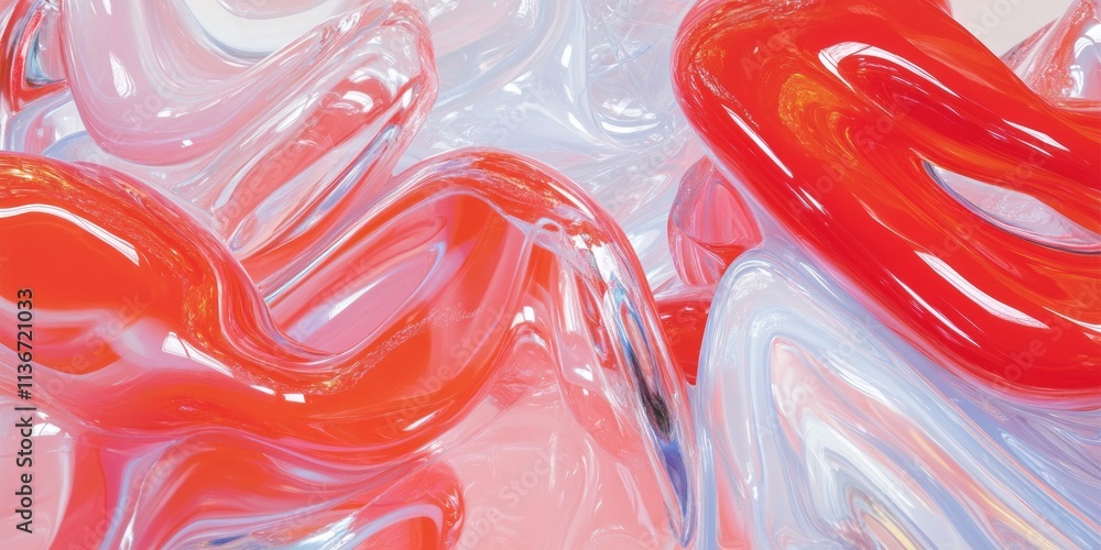 Poster colorful and glossy plastic texture displayed in a creative arrangement of smooth, wavy forms