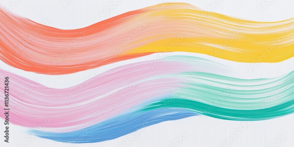 Poster Rainbow highlights create a vibrant texture on a clean white background showcasing fluid colors in soft brush strokes