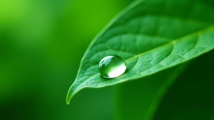 close up of Water drop on green leaves, Green Leaf Background
