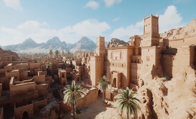 Fototapeta premium In Ouarzazate, a city in south-central Morocco, there are many buildings