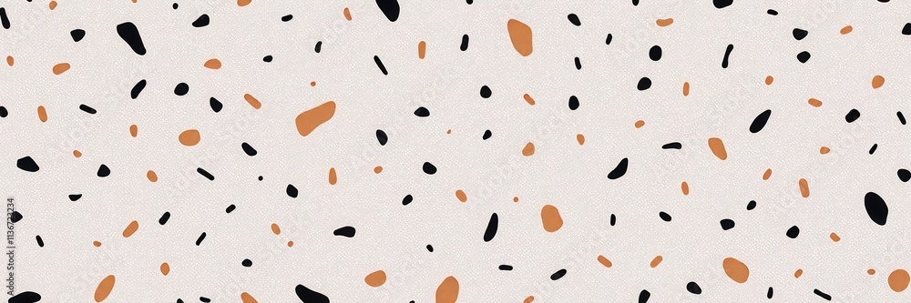 Poster a white background with black and orange dots. the dots are scattered all over the background. the b