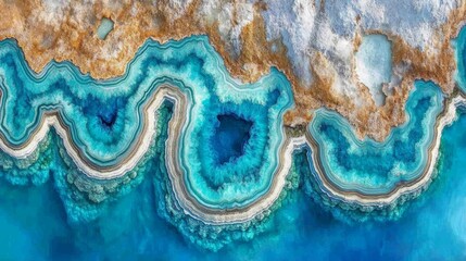 Aerial view of a blue and brown geode in the ocean