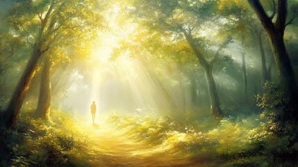 Obraz premium A Walk Through the Forest Path Leading to Personal Growth and Awakening