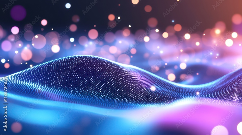 Poster exploring the vibrant waves of abstract quantum landscapes in a digital universe