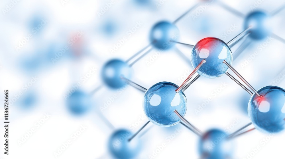 Poster abstract representation of quantum mechanics showcasing molecular interactions in a vibrant blue hue