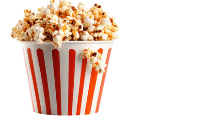 Delicious popcorn in a striped bucket. transparent background