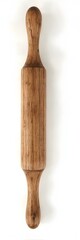 A classic wooden rolling pin with smooth handles, isolated on a white background, full depth of field.