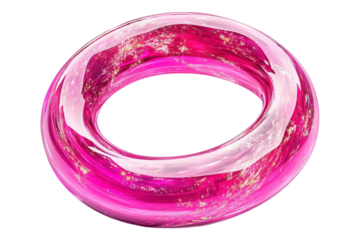 A pink planet with a ring, isolated on a transparent background, ideal for space, astronomy, or fantasy-themed designs.