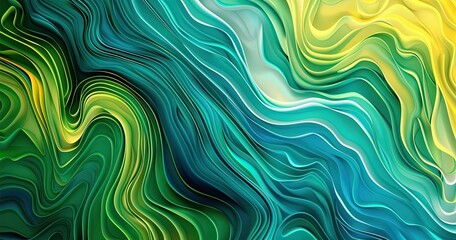 Fototapeta premium Abstract fluid art with swirling patterns in teal, green, and yellow hues.