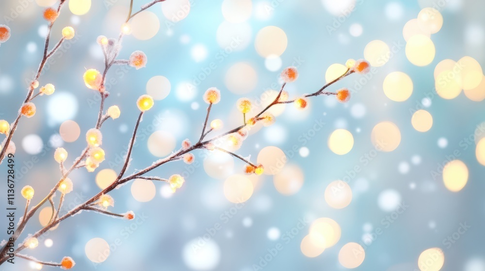 Poster beauty of nature captured on the shortest day of winter with delicate branches and soft snowflakes