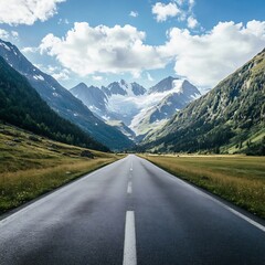 Fototapeta premium Winding Mountain Road Leading to Majestic Peaks Scenic Landscape View