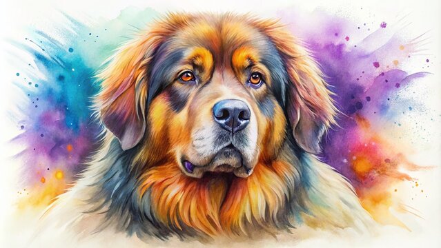 Watercolor Tibetan Mastiff Clipart, Dog Painting, Himalayan Mastiff Illustration, Fluffy Dog Art, Canine Artwork, Pet Portrait
