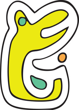 doodle erpente giallo che ride con occhi verdi
