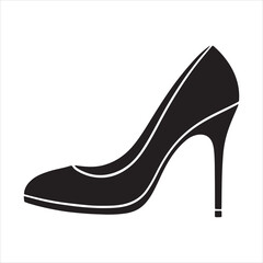 Classic Black High Heel Pump Shoe Silhouette Vector Illustration