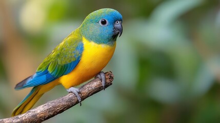 Fototapeta premium Colorful parrot perched on a branch in a vibrant natural setting during daylight