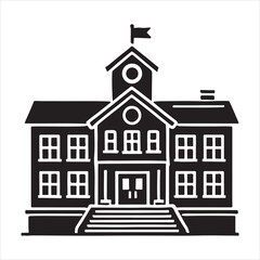 School Building Silhouette Icon Vector Illustration