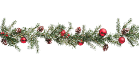 A Christmas garland, isolated on a transparent background, perfect for holiday decorations, festive designs, or seasonal-themed visuals.