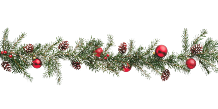 A Christmas garland, isolated on a transparent background, perfect for holiday decorations, festive designs, or seasonal-themed visuals.