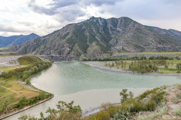 The confluence of the Chuya and Katun rivers. Chuisky tract (or Chuya Highway), Altai republic,...