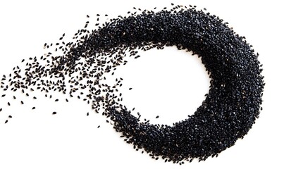 Black sesame seeds arranged in a circular pattern