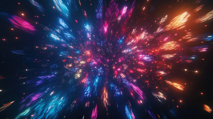 Fototapeta premium Hyperspace Jump: A vibrant colorful journey through a nebula of light streaks and cosmic dust a dazzling display of energy and motion illustrating the wonder of interstellar travel.