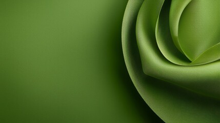 A close up of a green fabric with a curved edge