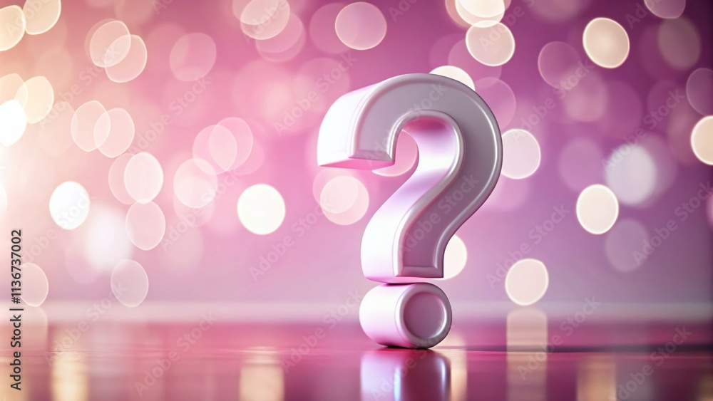 Poster white question mark on a soft pink background with bokeh effect, 3d render illustration capturing cu