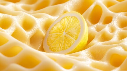 A slice of lemon sitting on top of a honeycomb