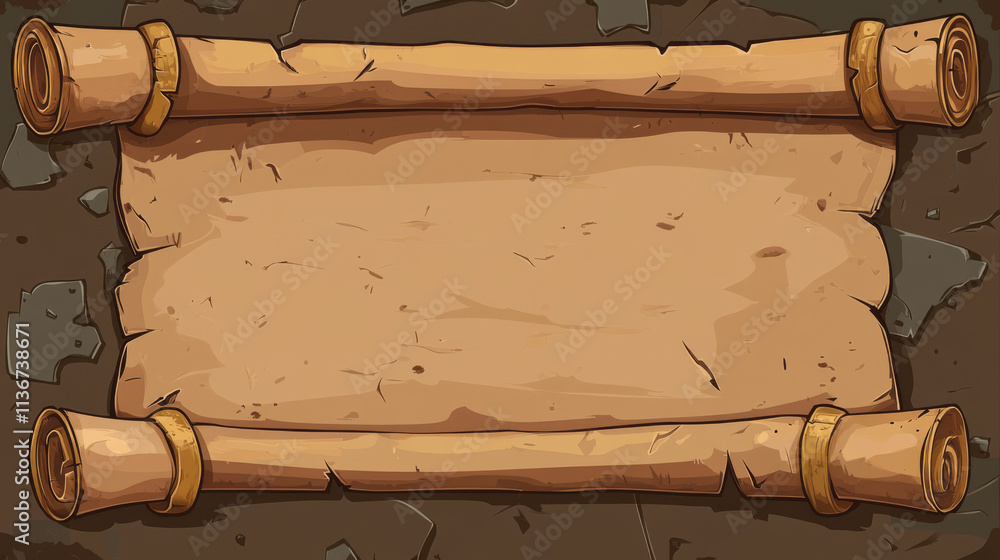 Poster parchment scroll for game ui design. cartoon vector illustration set of rolled empty old papyrus fra