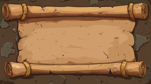 Parchment scroll for game ui design. Cartoon vector illustration set of rolled empty old papyrus frames. Blank brown ancient paper for message or treasure map concept. Vintage manuscript sheet.