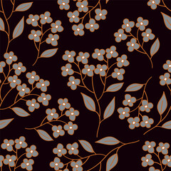 Seamless floral pattern, liberty ditsy print of mini pretty bouquets. Cute botanical design: small hand drawn flowers, tiny leaves in an abstract composition on a light background © NURUL