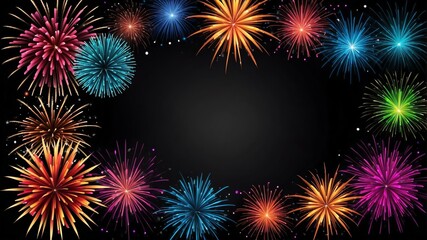 black background with border frame of colorful fireworks